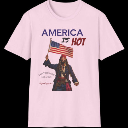 America is HOT Pirate T-Shirt for Tees Lovers, American Flag Shirt, Unisex Graphic Tee, Casual Summer Wear, Gift for Pirate Fans
