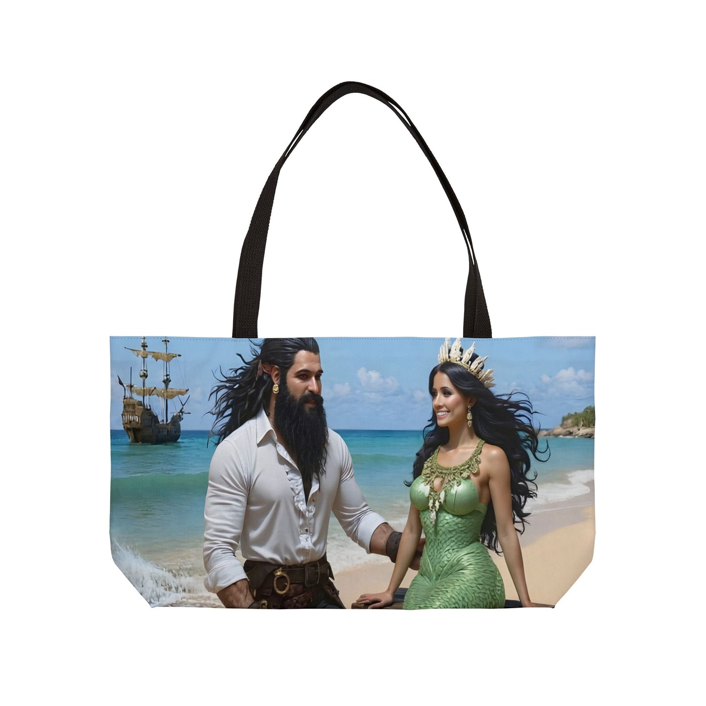 Blackbeard meeting the mermaid Myrtle Fantasy Pirate Weekender Tote Bag, Beach Bag, Travel Tote, Bohemian Style Bag, Gift for Pirate Lovers, Vacation Essentials