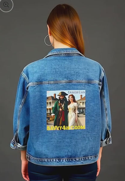Blackbeard Coastal Livin Pirate Women's Denim Jacket, Casual Denim Wear, Pirate Jacket, Summer Layering, Trendy Fashion Statement