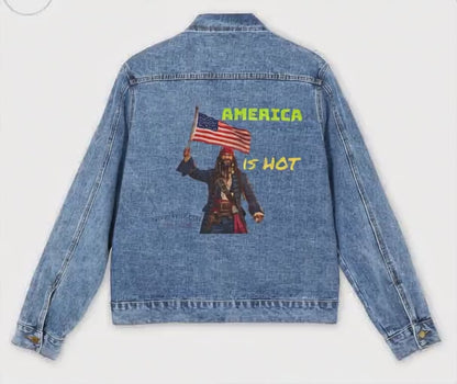 Blackbeard - America is HOT Men's Denim Jacket, American Pride Outerwear, Casual Cool Style, Independence Day Fashion, Gift for Him