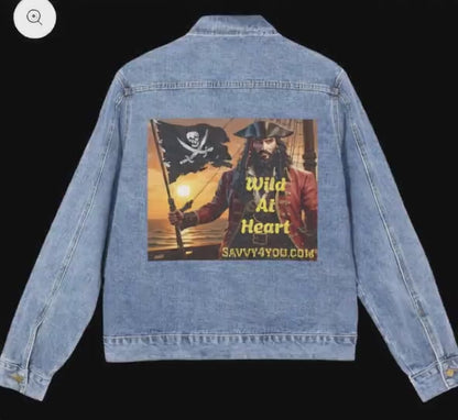 Blackbeard Wild at Heart Pirate-Themed Men's Denim Jacket, Fashion for Men, Casual Wear for All Occasions, Birthday Gift, Nautical Style