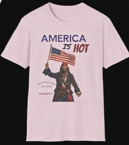 America is HOT Pirate T-Shirt for Tees Lovers, American Flag Shirt, Unisex Graphic Tee, Casual Summer Wear, Gift for Pirate Fans