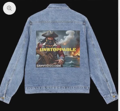 Blackbeard - UNSTOPPABLE Men's Pirate Denim Jacket | Vintage Style, Casual Wear, Gift for Him, Festival Fashion, Eco-Friendly